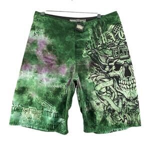 Elite MMA Skull Board Shorts Green Graphic Fight Surf Swim Shorts Men's 34